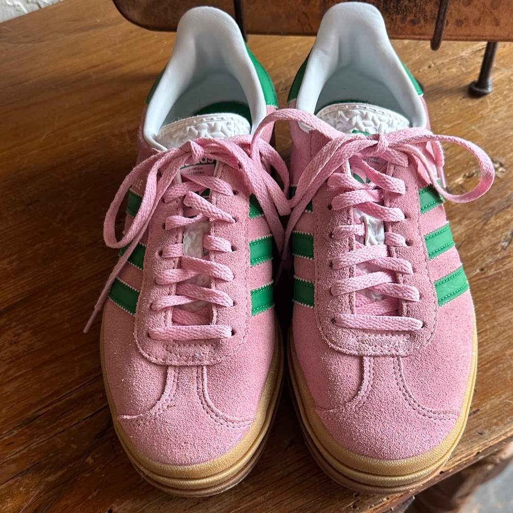 Adidas Pink and Green Suede Sneakers